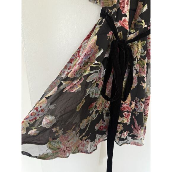 ZARA Devore Floral Burnout Velvet Mini Dress Tie Waist XS Whimsigoth Romantic - Picture 9 of 15